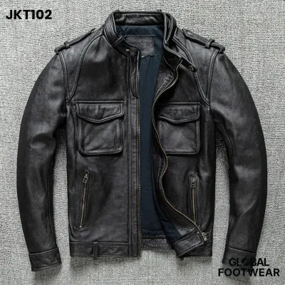 Ameikaji vintage first layer pure cowhide leather men's jacket